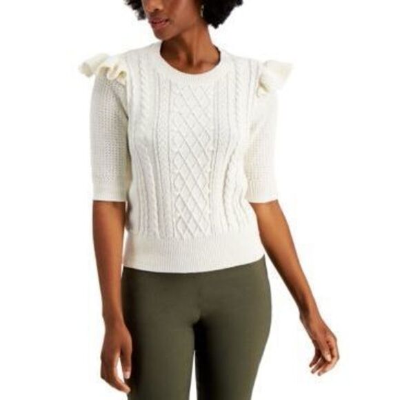 Charter Club Ruffle-Trim Cable-Knit Top - Picture 1 of 1